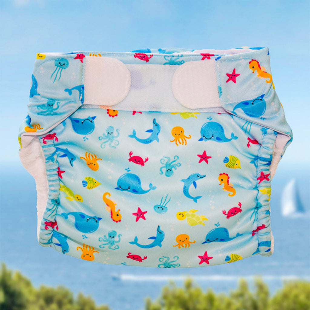 Freds swim academy couche de bain lavable animaux marins taille 1 4-9 kg bleu