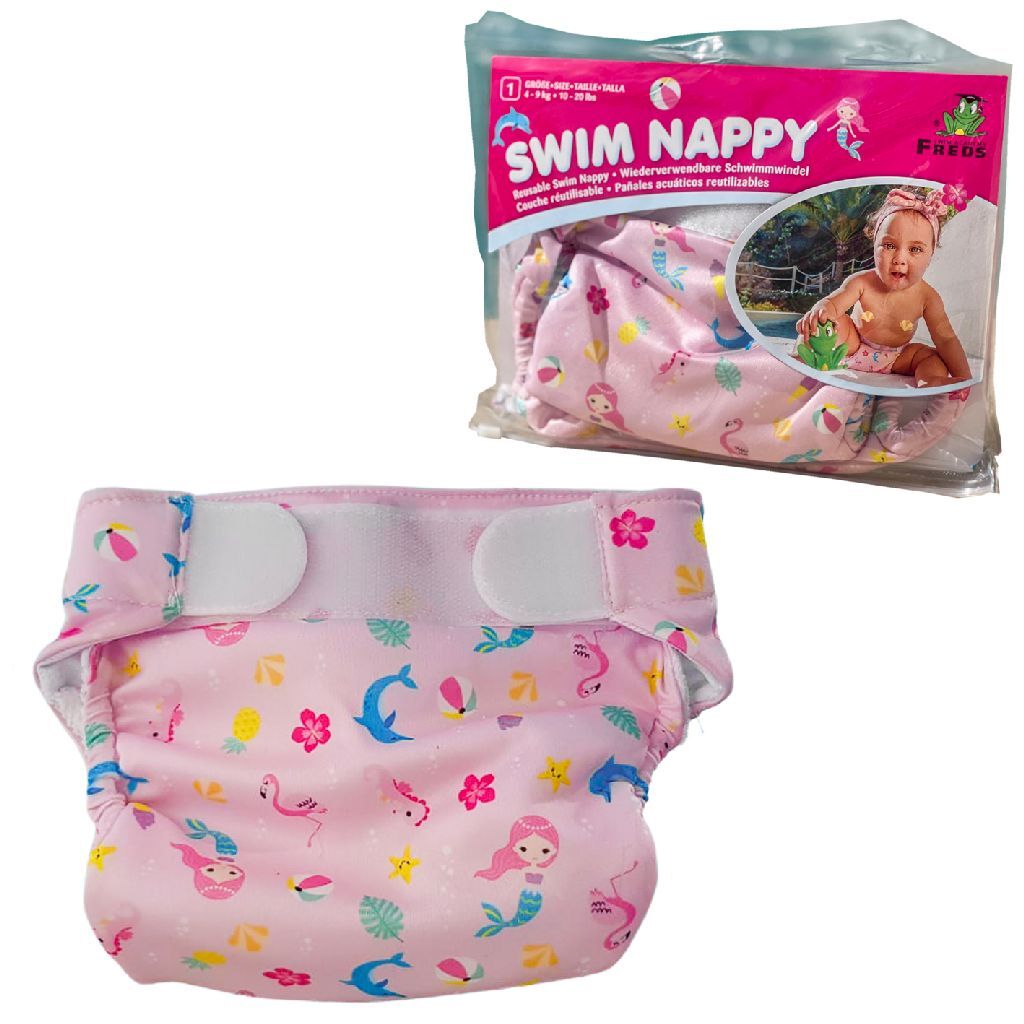 Freds swim academy couche de bain lavable sirène taille 1 4-9 kg rose