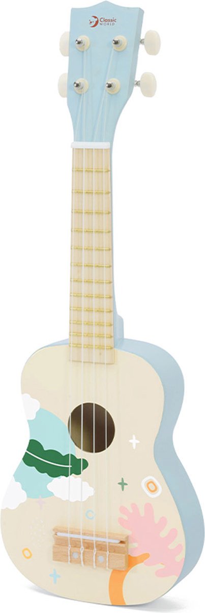 Guitare ukulélé en bois Classic World pour enfant bleu - uni