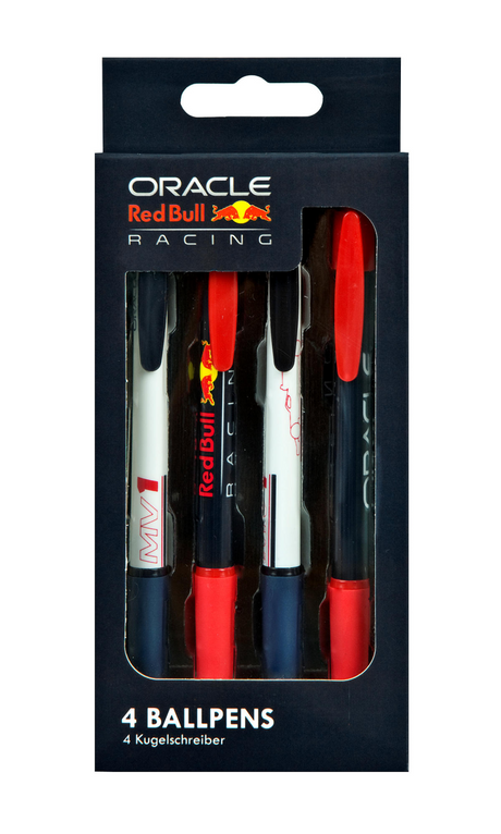 Stylos à bille sous couverture red bull racing max verstappen, 4 pièces.