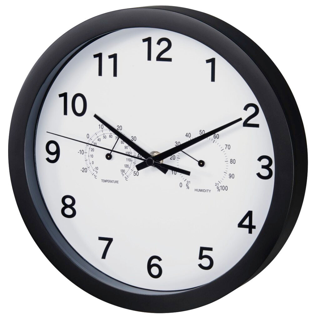 Hama Wall Clock Pure Plus Ø 25 cm s termo-higrometrom žajbelj roke črno