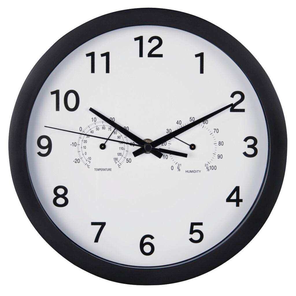 Hama Wall Clock Pure Plus Ø 25 cm s termo-higrometrom žajbelj roke črno