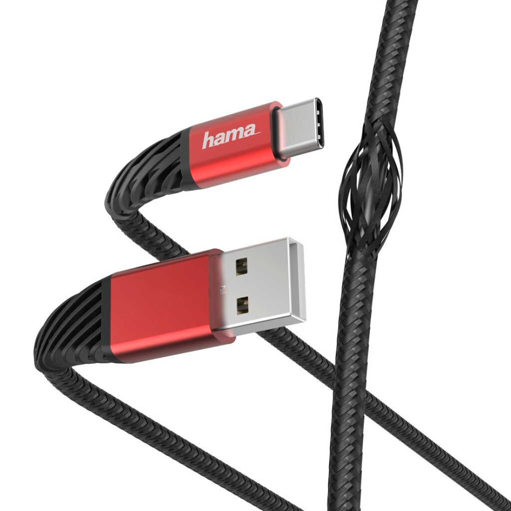 HAMA Laddning av datakabel USB-A USB-C 1,5 m svart röd