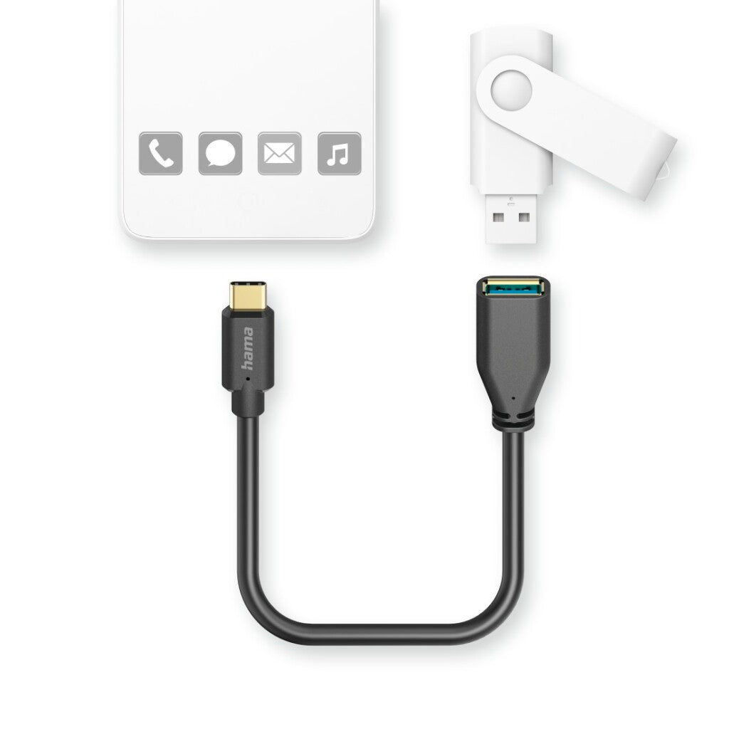 Hama Câble adaptateur USB OTG fiche USB-C - connexion USB-A 15 cm noir