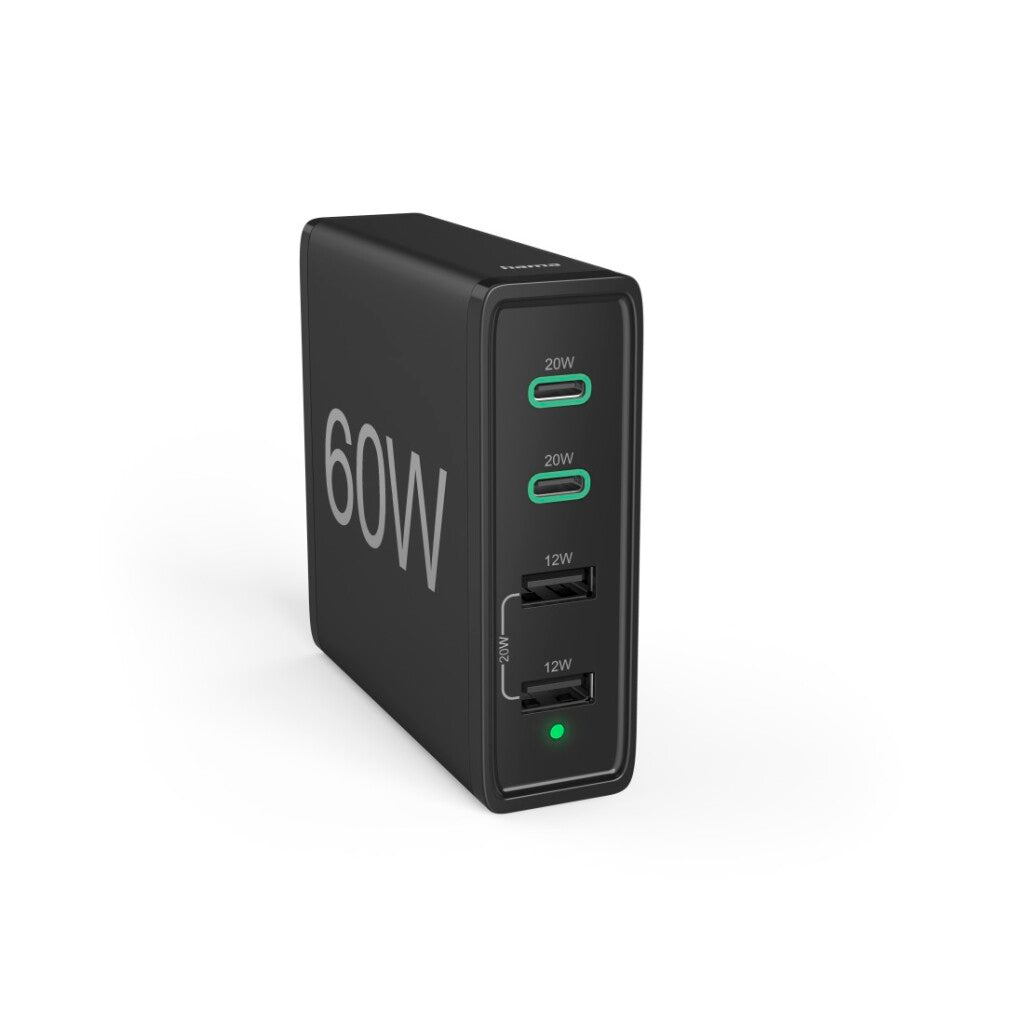 HAMA Snell Charger 4 ports 2x USB-C PD QC 2X USB-A 60 W Black