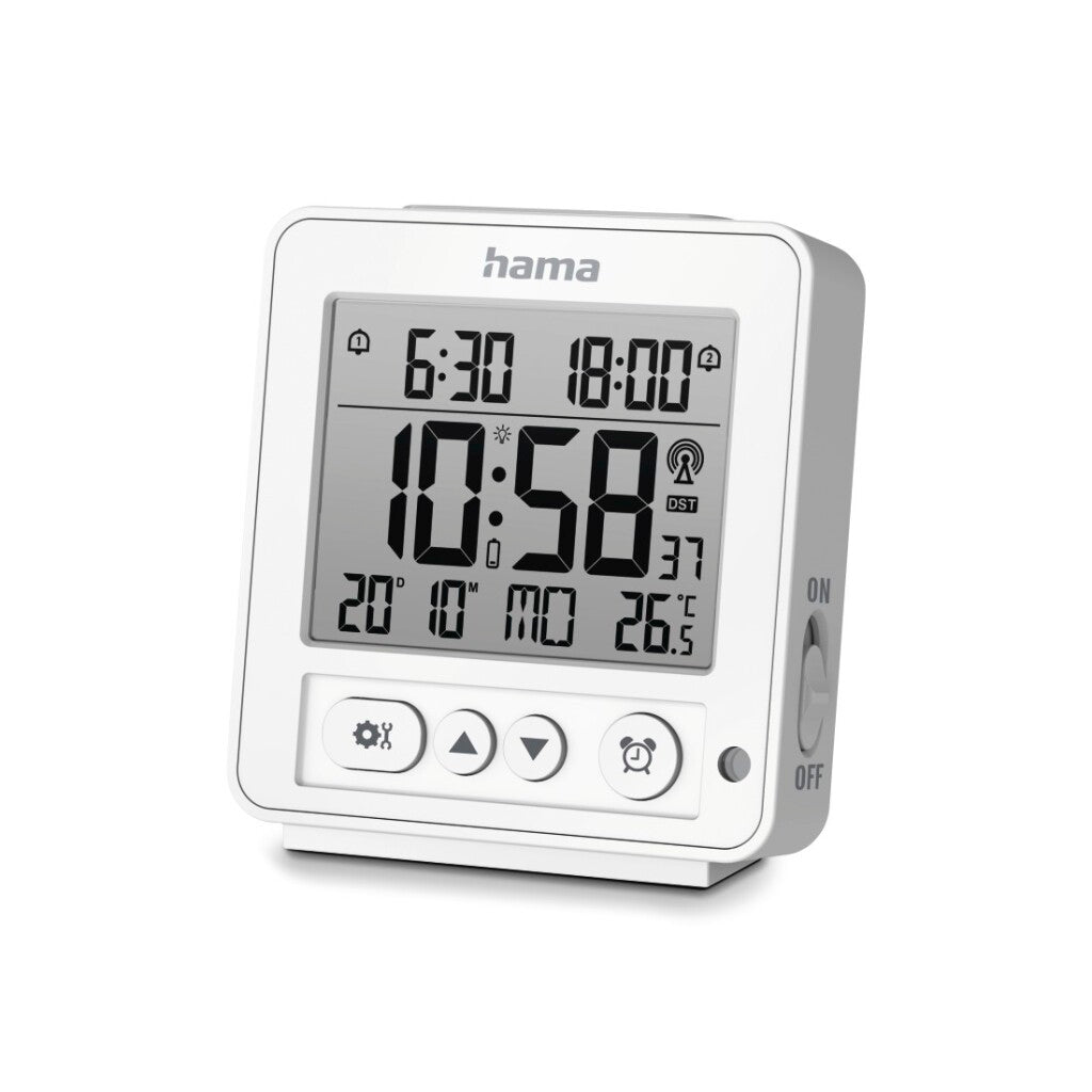Hama réveil numérique radio-piloté LCD Rhodes blanc