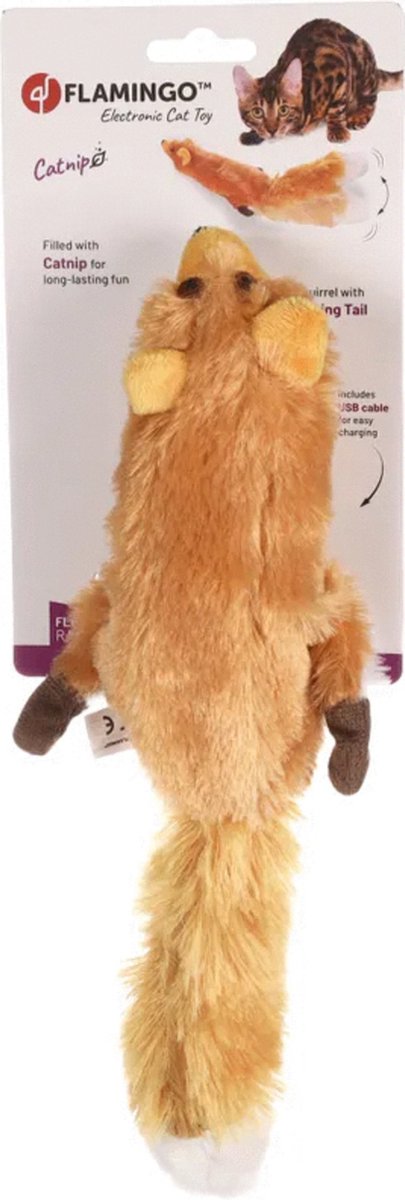 Flamingo flapso écureuil en mouvement - jouet pour chat - 35x14 cm marron