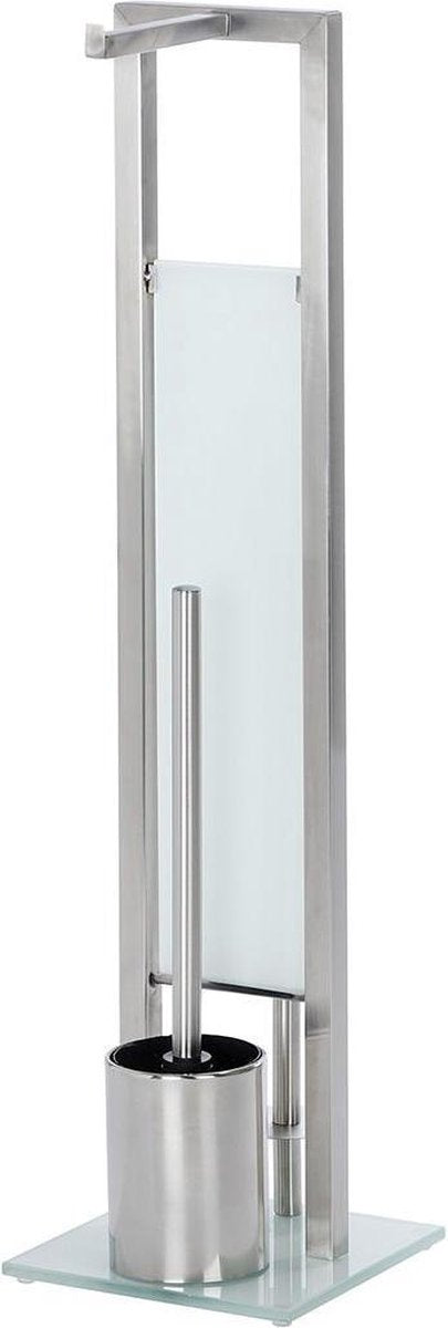 Wenko majordome de toilette rivalta en acier inoxydable mat - brosse de toilette avec support, porte-rouleau de papier toilette et porte-rouleau de rechange autoportant