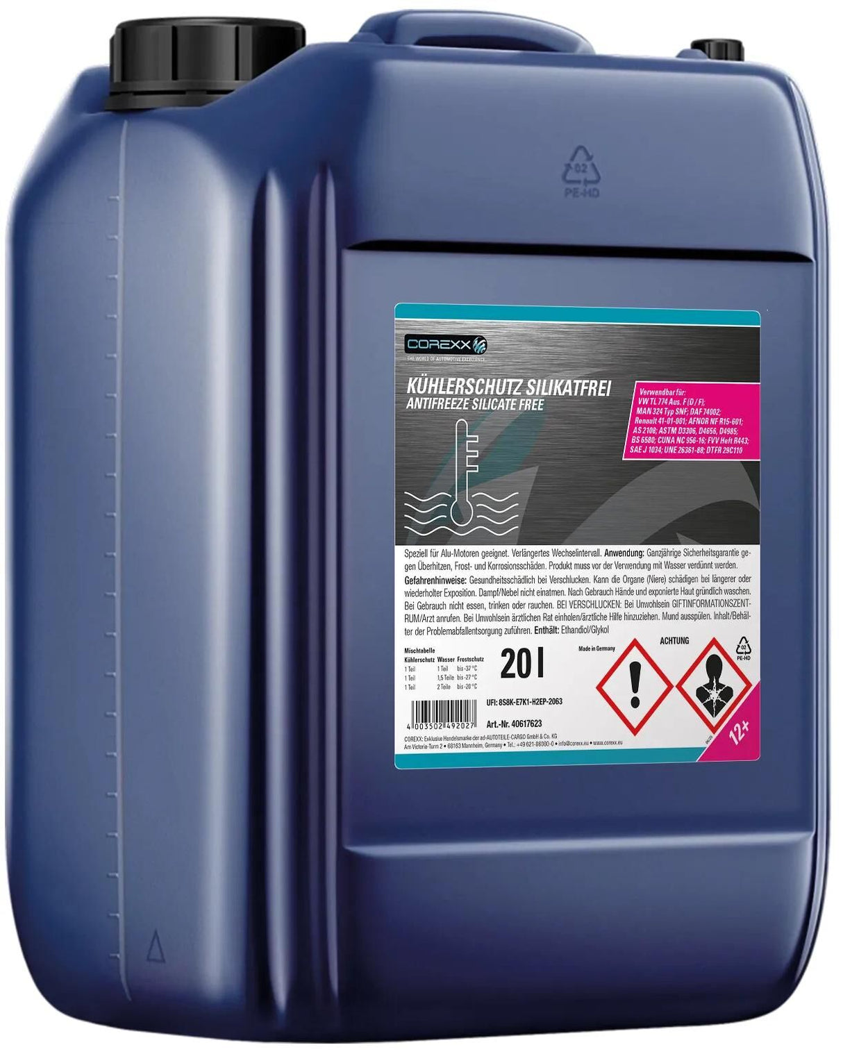 Produit de protection radiateur Corexx sans silicate g12+. silicate antigelfr.20 (g12+)