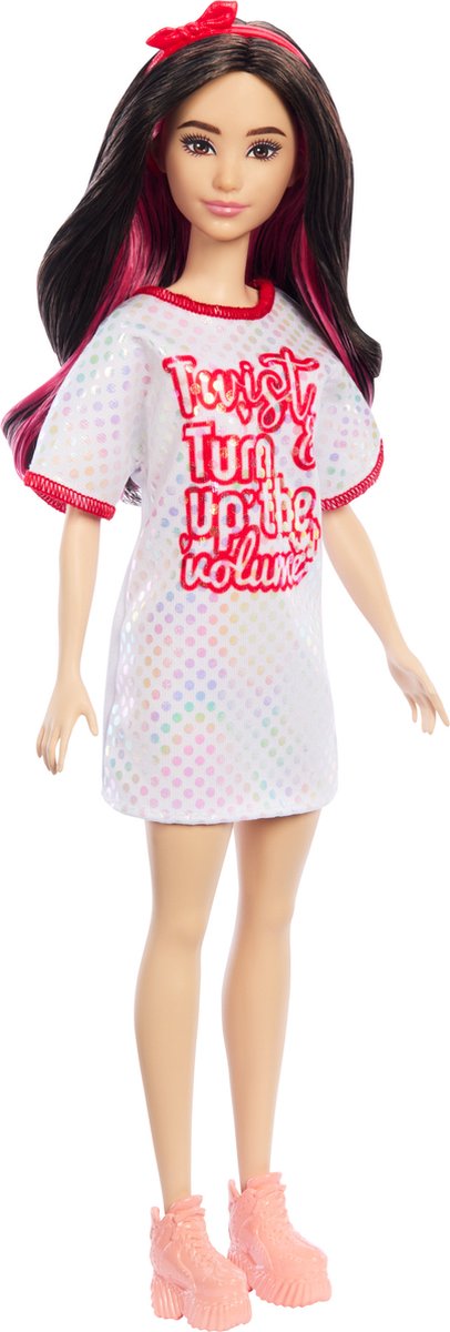 Barbie pop fashionista robe blanche cheveux noirs