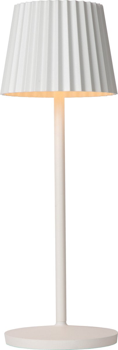 Lucide justine - lampe de table rechargeable intérieur extérieur - batterie rechargeable - led dimmable - 1x2w 2700k - ip54 - avec station de recharge sans fil - blanc
