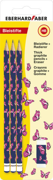 Eberhard faber ef-511894 crayons hb avec gomme en imprimé papillon lot de 3