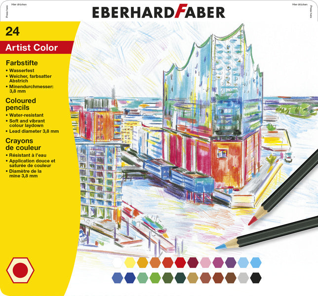 Eberhard faber ef-516124 crayons de couleur étui en métal de 24 pièces