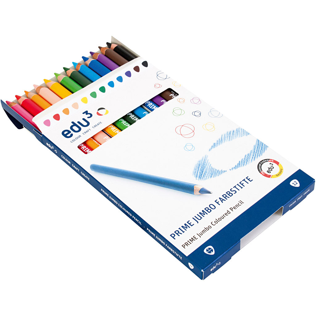 Crayon de couleur Edu3 edu jumbo, épaisseur 10 mm, mine 6,25 mm, différentes couleurs, 12 pièces 1 boîte