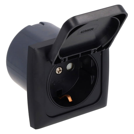 Prise schuko C-line avec rabat et fenêtre opale noire + boitier iso