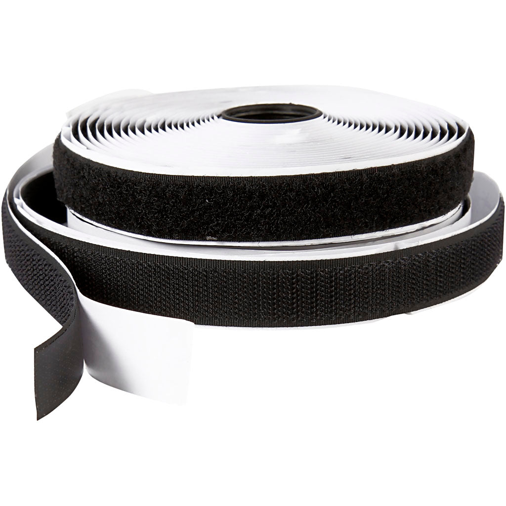 Creativ company Fermeture Velcro à boucles et crochets, autocollante, L: 20 mm, noir, 5 m 1 rouleau