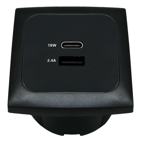 Prise de charge USB C-line avec USB-A et USB-C avec cadre opale noir - sans emballage de vente