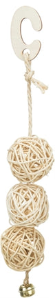 Trixie 3 Rattan Balls z Bell aan Rope Natural