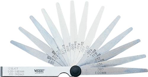 Jeu de jauges d'épaisseur Vogel 0,05-1,00 mm pouces, 13 pièces