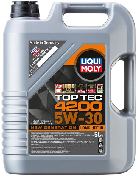Huile moteur Liqui moly top tec 4200 nouvelle génération. huile moteur top tech 4200 5w-30 5l