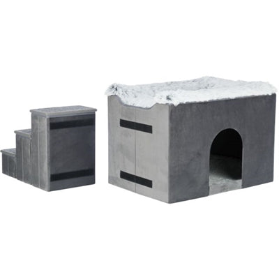 Trixie Dog Basket House Harvey avec un escalier blanc gris