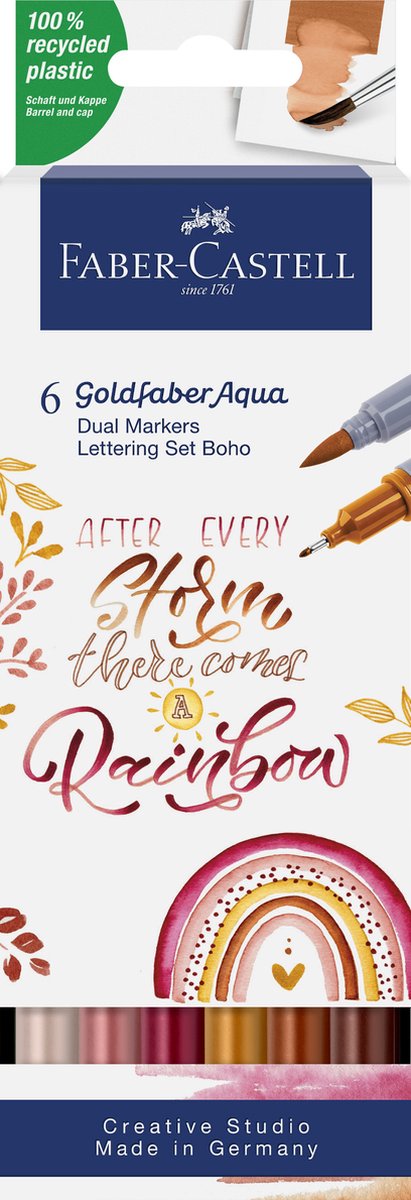 Faber-castell - marqueur aquarelle duo - goldfaber - étui 6 pièces - set de lettrage bohème - pinceau 0,6 mm - fc-164518