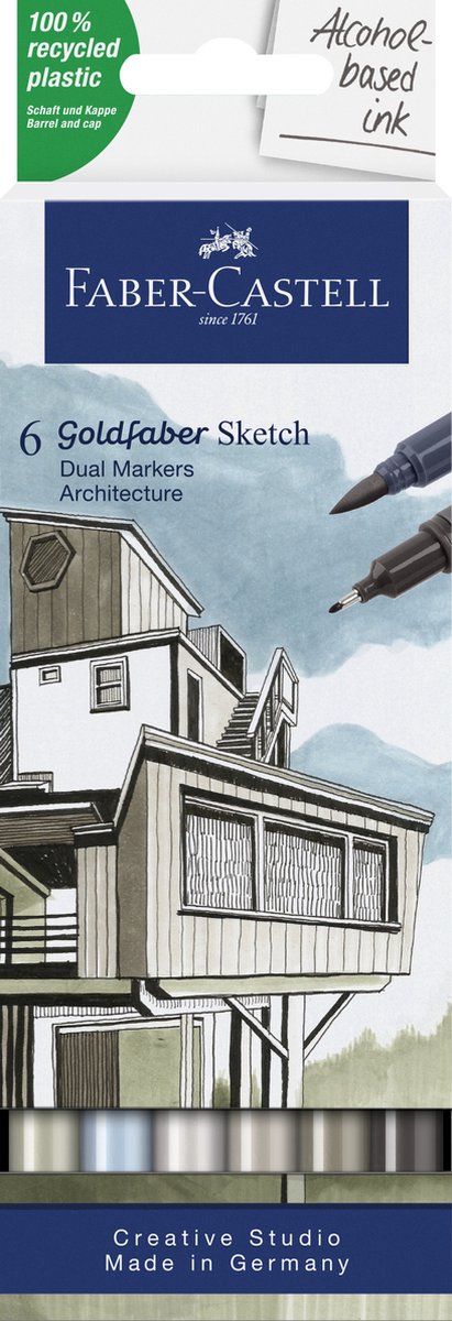 Marqueur de croquis Faber-castell - goldfaber - ensemble d'architecture - 6 couleurs - fc-164807
