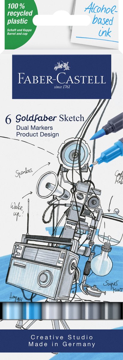 Marqueur de croquis Faber-castell - goldfaber - ensemble de conception de produits - 6 couleurs - fc-164806