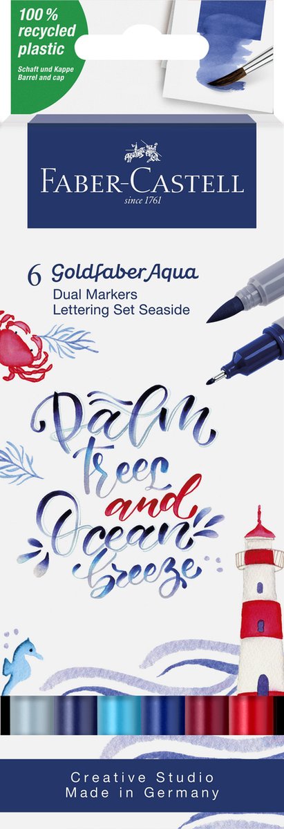 Faber-castell - marqueur aquarelle duo - goldfaber - étui 6 pièces - set de lettrage jungle - pinceau 0,6 mm - fc-164519