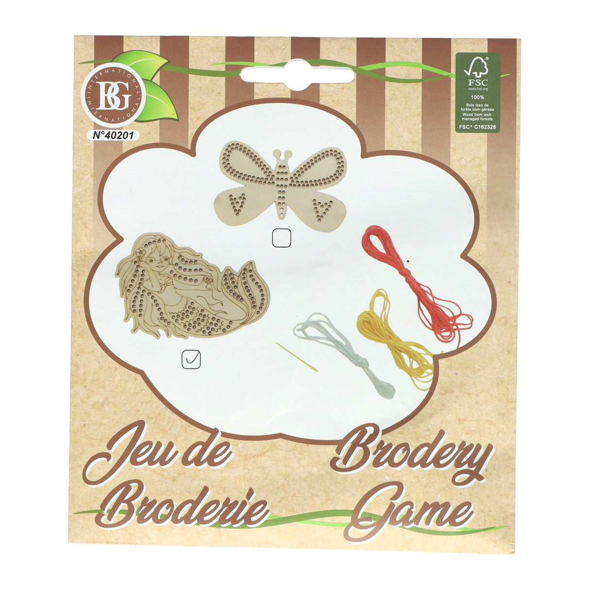 Set de broderie en bois - incl. 3 couleurs de fil et d'aiguille