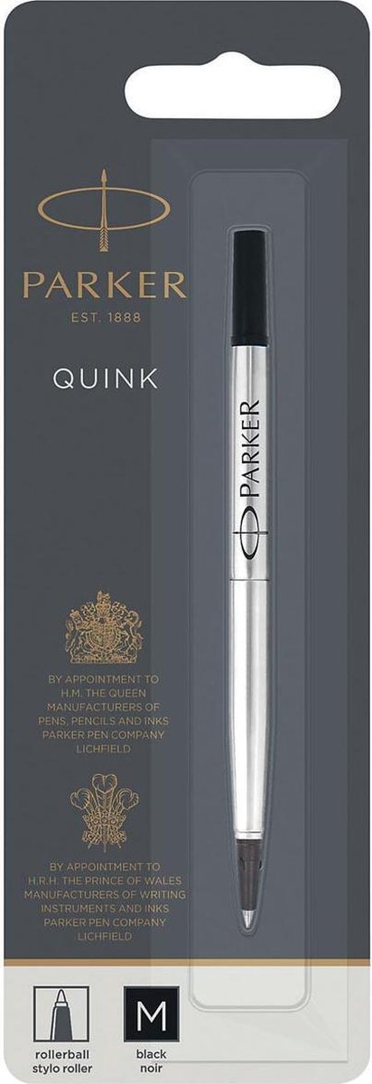 Recharge d'encre pour stylo roller Parker | point moyen | encre noire quink | 1 pièce