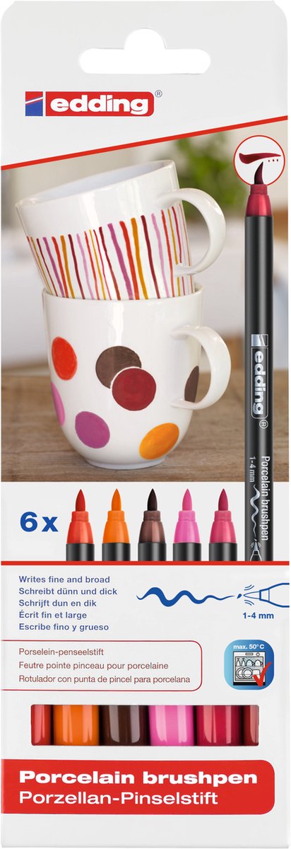 Marqueurs en porcelaine Quantore, stylo pinceau, couleurs chaudes, lot de 6.