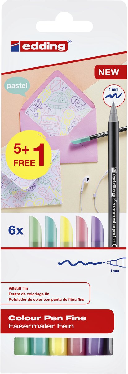 Edding 1200 - feutres fins aux couleurs pastel - lot de 6 couleurs - rentrée scolaire