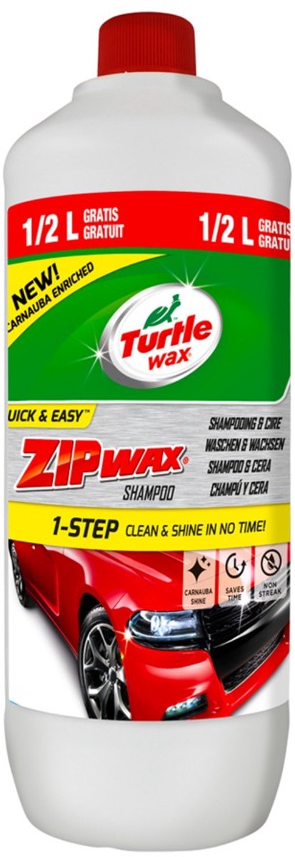 Shampoing Turtle Wax Zip Wax - concentré - nettoie en profondeur et fait briller - reconstitue la couche de cire existante - finition sans traces et sans taches - 1,5 litres