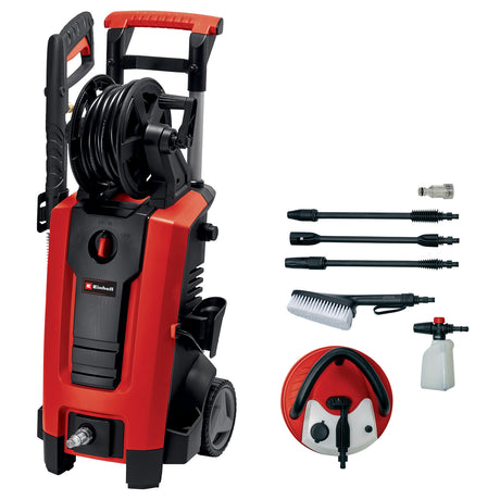 Nettoyeur haute pression électrique Einhell tc-hp 170 - 2300 w - max. 170 bar - 420 l/h - incl. Tuyau haute pression de 10 m, pistolet, lance, buses diverses, brosse, pulvérisateur à mousse et nettoyeur de terrasse avec réservoir
