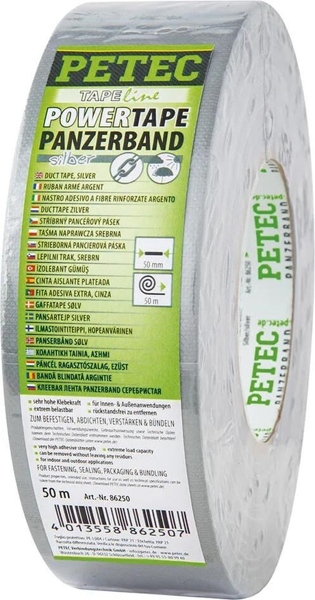 Petec ruban textile power tape panzerband ruban blindé argent 50m
