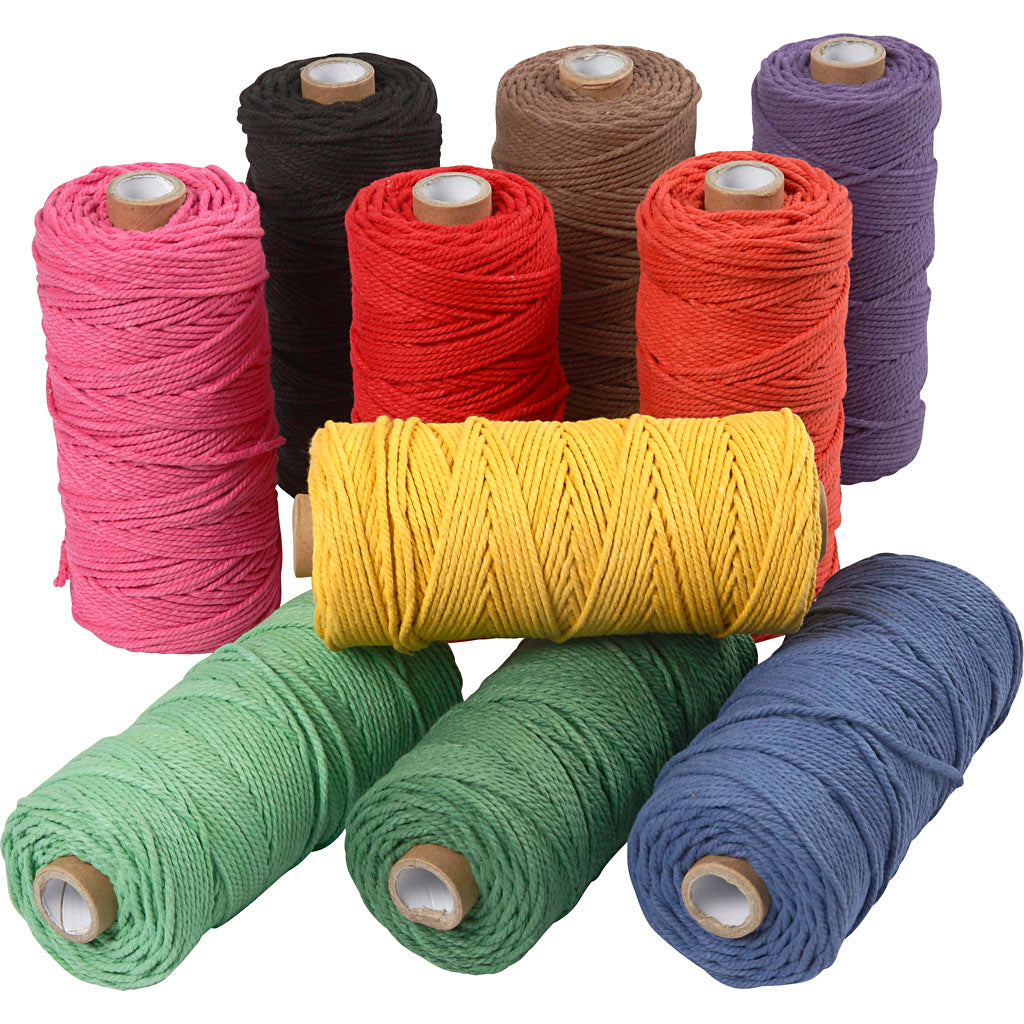 Cordon macramé Creativ company, l: 100 m, épaisseur 2 mm, qualité épaisseur 12 36, couleurs fortes, 10x225 g 1 boîte