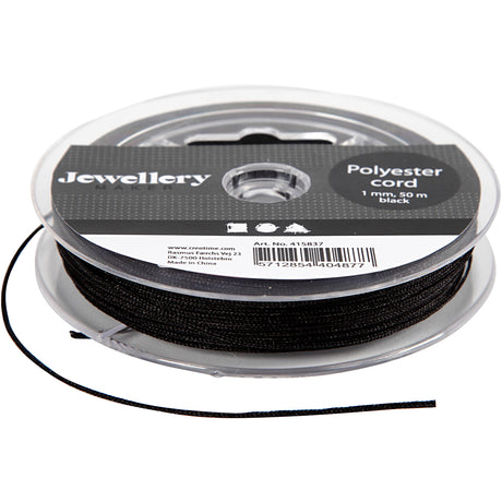 Société créative https: www.ccobby.nl polyester-cord-thickness-1-mm-black-50-m-1-roll