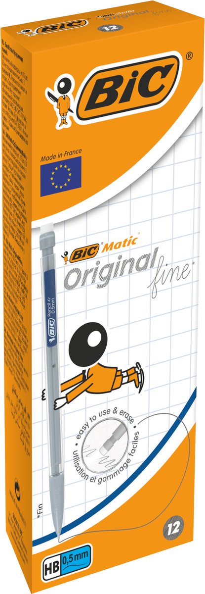 Porte-mine Bic matic original fin 0,5 mm hb - différentes couleurs de corps - boîte de 12 pièces