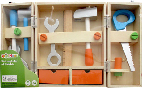 Boîte à outils en bois jouet Vedes avec accessoires