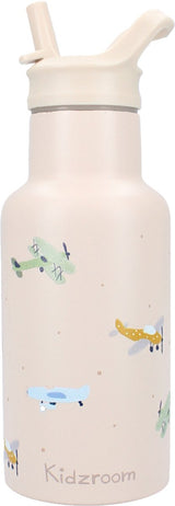 Kidzroom small talk - gobelet et gourde d'école - 350 ml - acier inoxydable - avion - beige