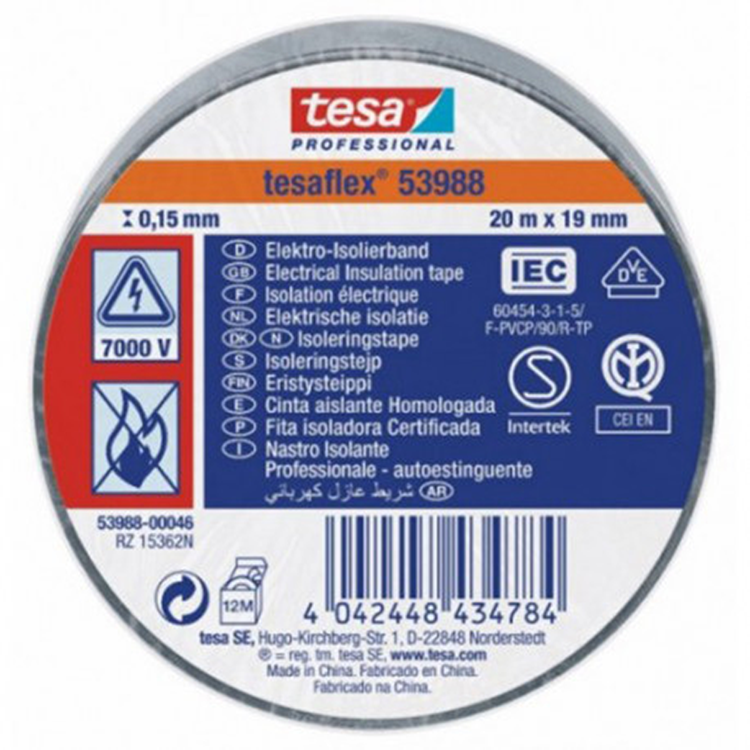 Ruban isolant Tesa gris 19 mm 20 m | 10 pièces
