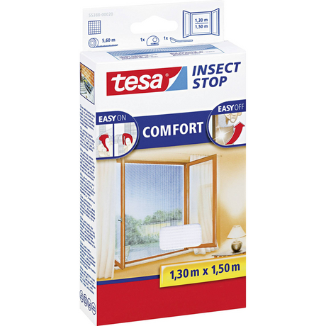 Tesa Insect Stop H L Moustiquaire Premium pour fenêtres - Moustiquaire avec Velcro résistant, amovible sans laisser de traces, découpée sur mesure - 130 x 150 cm - Blanc (intimité légère)