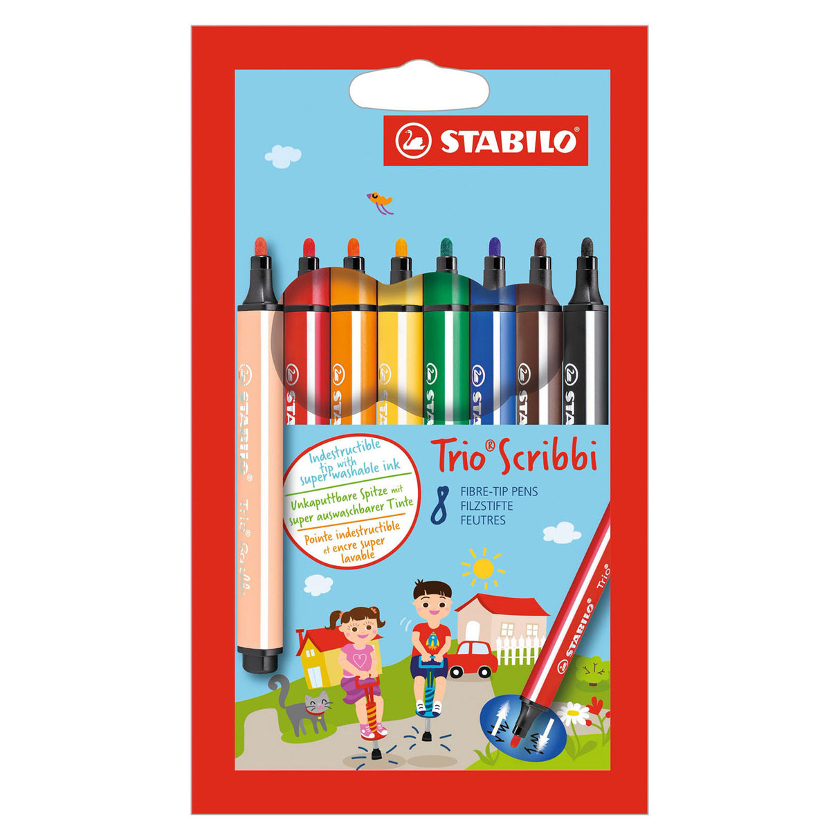 Stabilo Trio Scribbi gefillt -Tip Pens, 8ST.