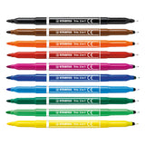 Stabilo trio 2 in 1 - viltstift en fineliner in een - set 10 stuks