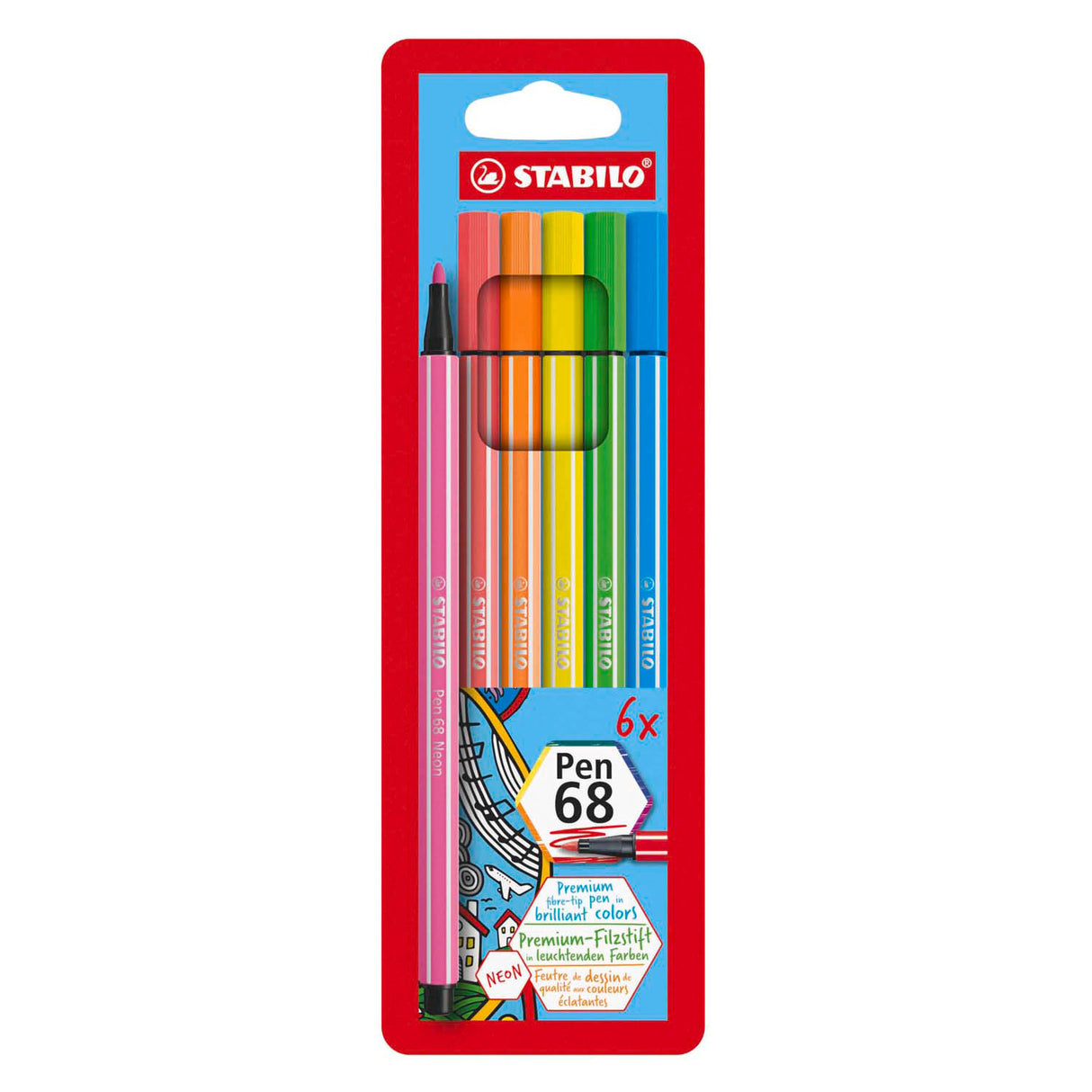 Stabilo Pen 68 - 6 Couleurs fluorescentes