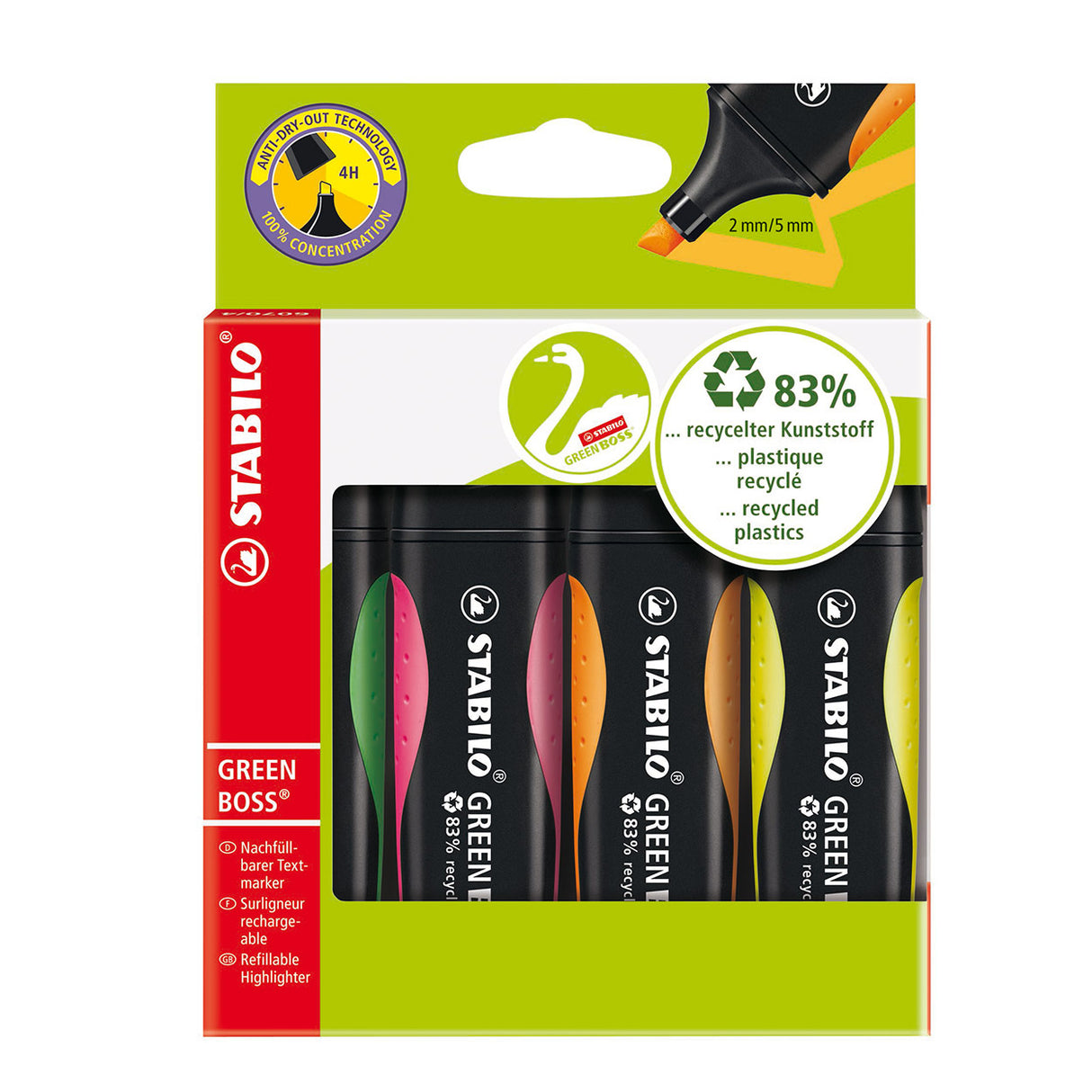 Stabilo Green Boss markers, 4st.