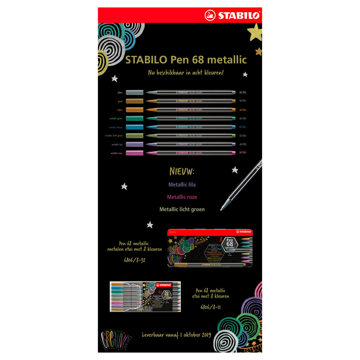 Stabilo Pen 68 Metallic Felt -Tip Pens, 8st.