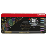 Stabilo Pen 68 Metallic Metal Box Felt -Tip Penns, 8th.