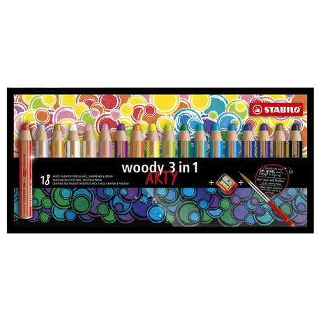 Stabilo Woody 3 en 1 - crayon de couleur aux multiples talents - arty - set 18 pcs. + taille-crayon